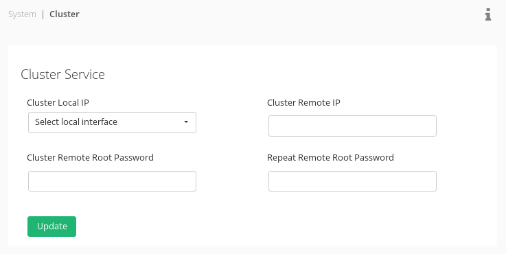 Cluster setup form