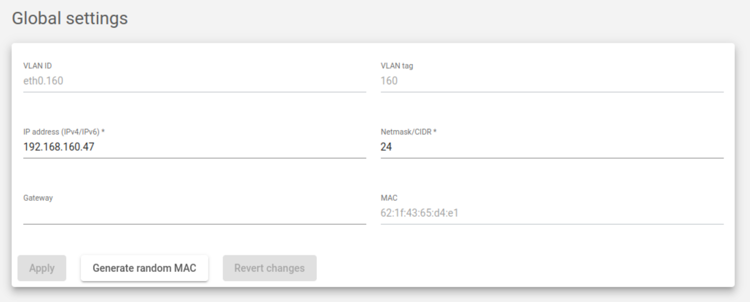 zevenet network VLAN update settings